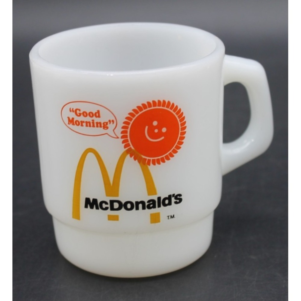 Vintage McDonald's Good Morning Milk Glass Mug Anchor Hocking Fire King FLAW